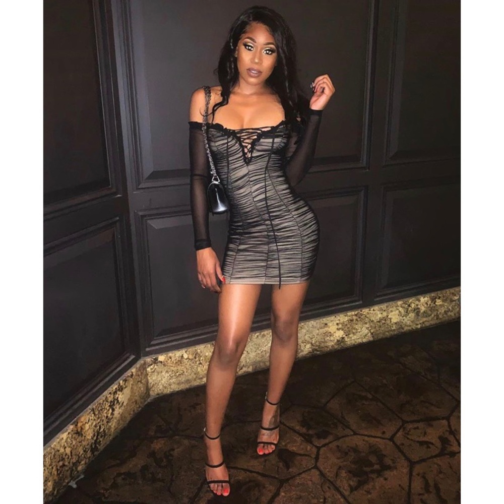 CLASSY OFF SHOULDER MESH DRESS